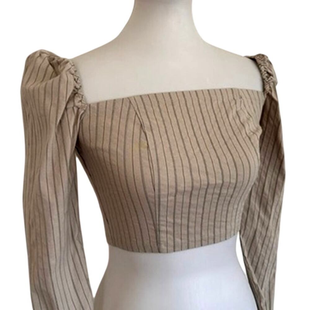 Vintage Victorian Style Beige Pinstripe Crop Top, romantic chic